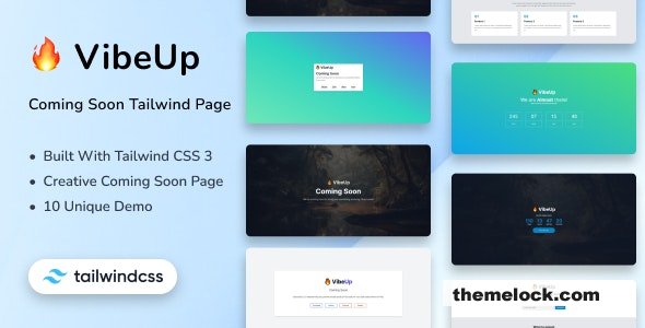 free Download VibeUp – Tailwind CSS Coming Soon HTML Template Nuled